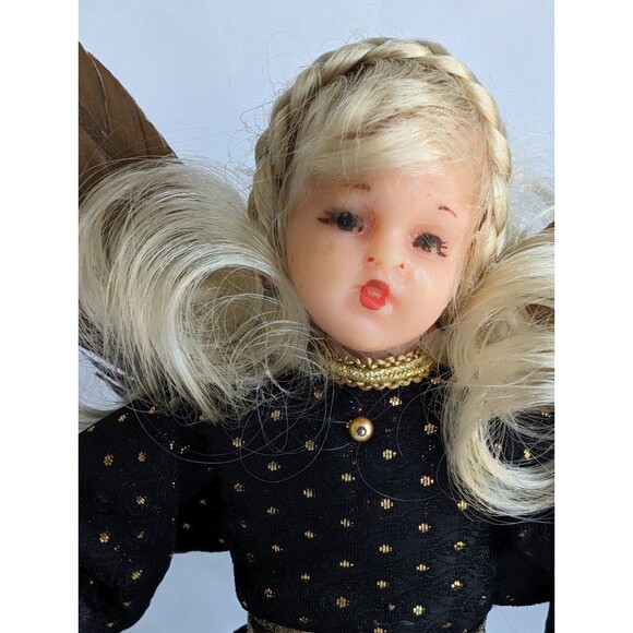 Antique German Wax Angel Tree Topper Christmas Blue Gold Vtg w/Box - Picture 2 of 10